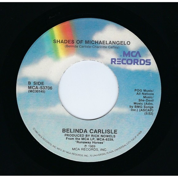 Belinda Carlisle 45 Leave A Light On / Shades Of Michaelangelo on MCA VG Rock - Picture 2 of 2